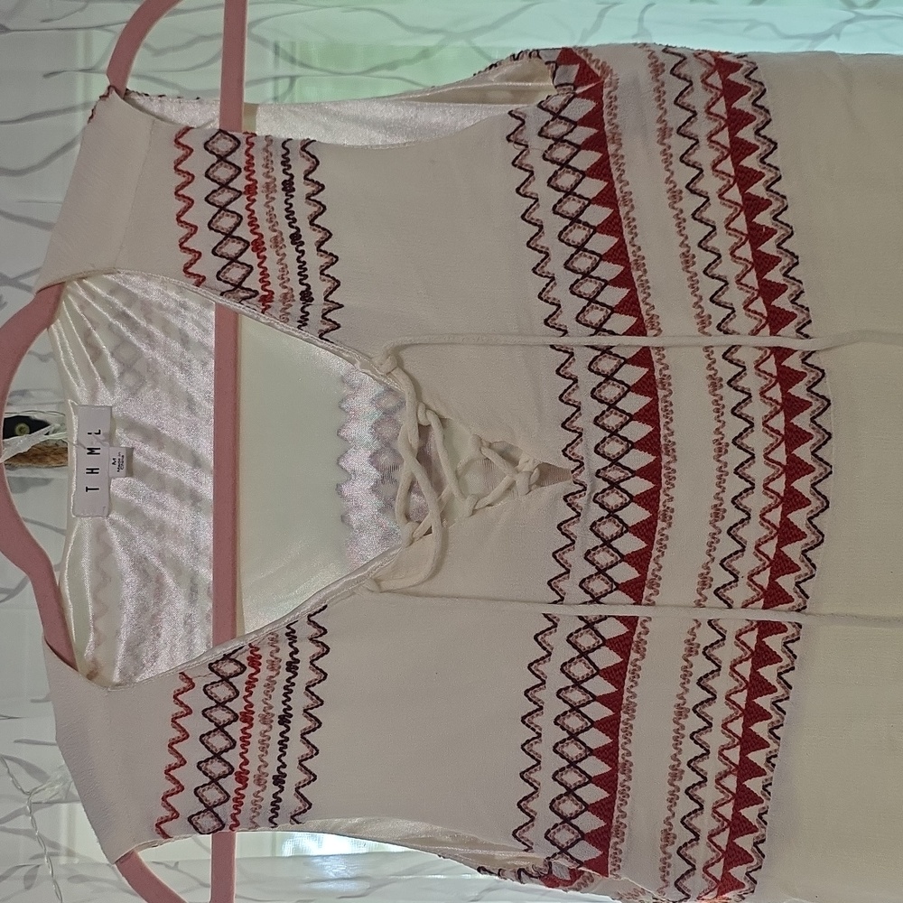 THML Women's Cream and Red Embroidered Dress